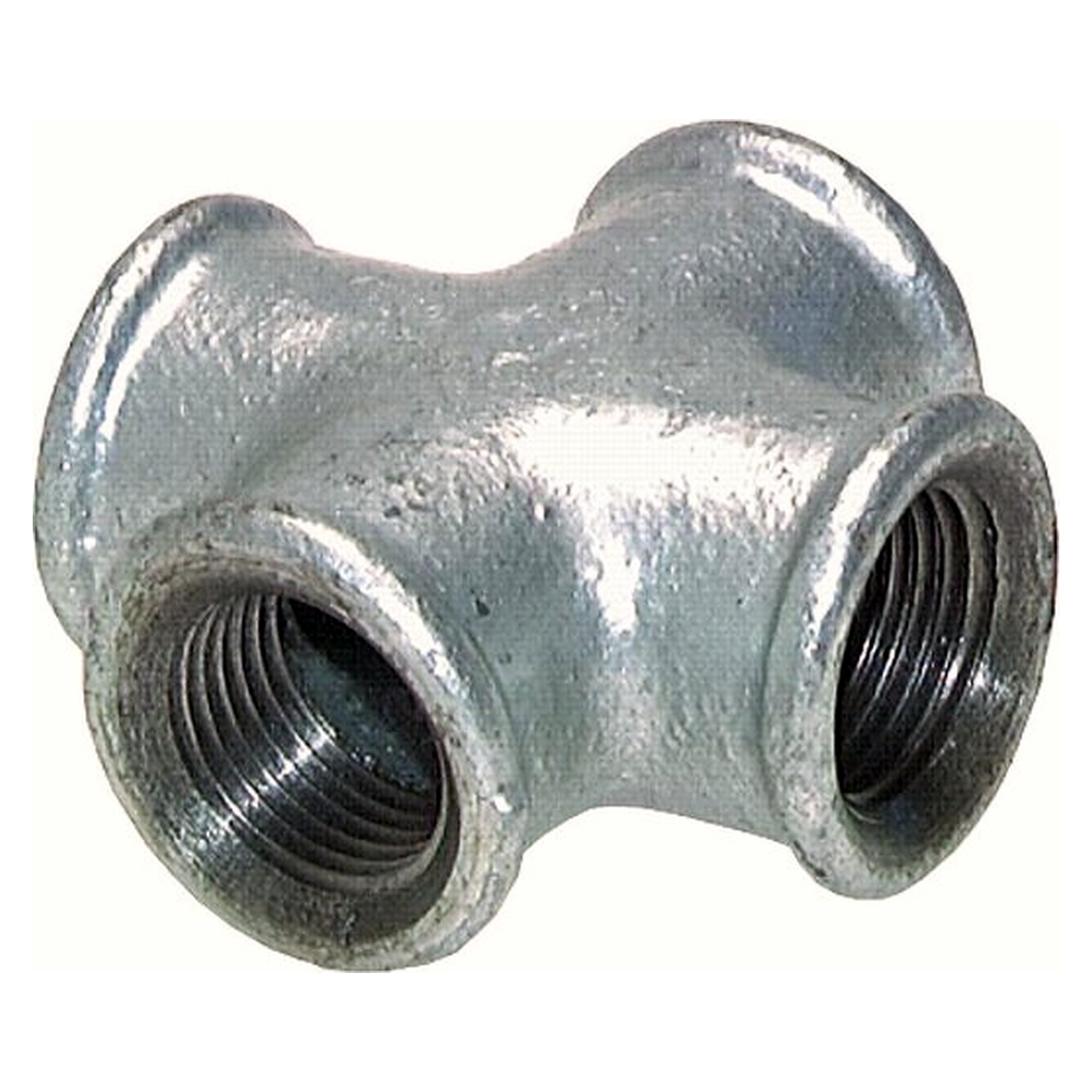 Cross fitting, thread Rp 3/8", PN 25 bar, zinc plated malleable cast iron, branch for pipework