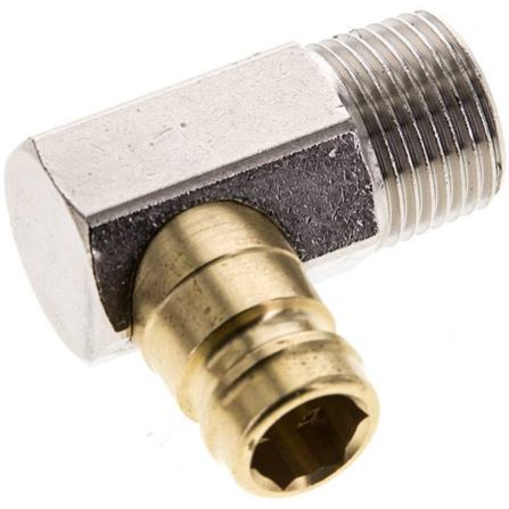 90°-Temperierkupplungsstecker 13mm Zapfen,R 3/8"(AG)