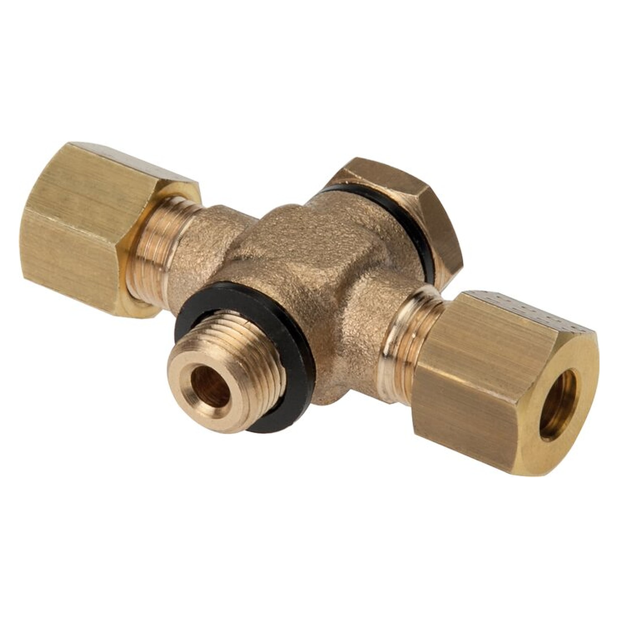 Compression fitting, tee design, male thread G 1/8", tube 4 (M8x1) mm, brass, -20 bis +80 °C