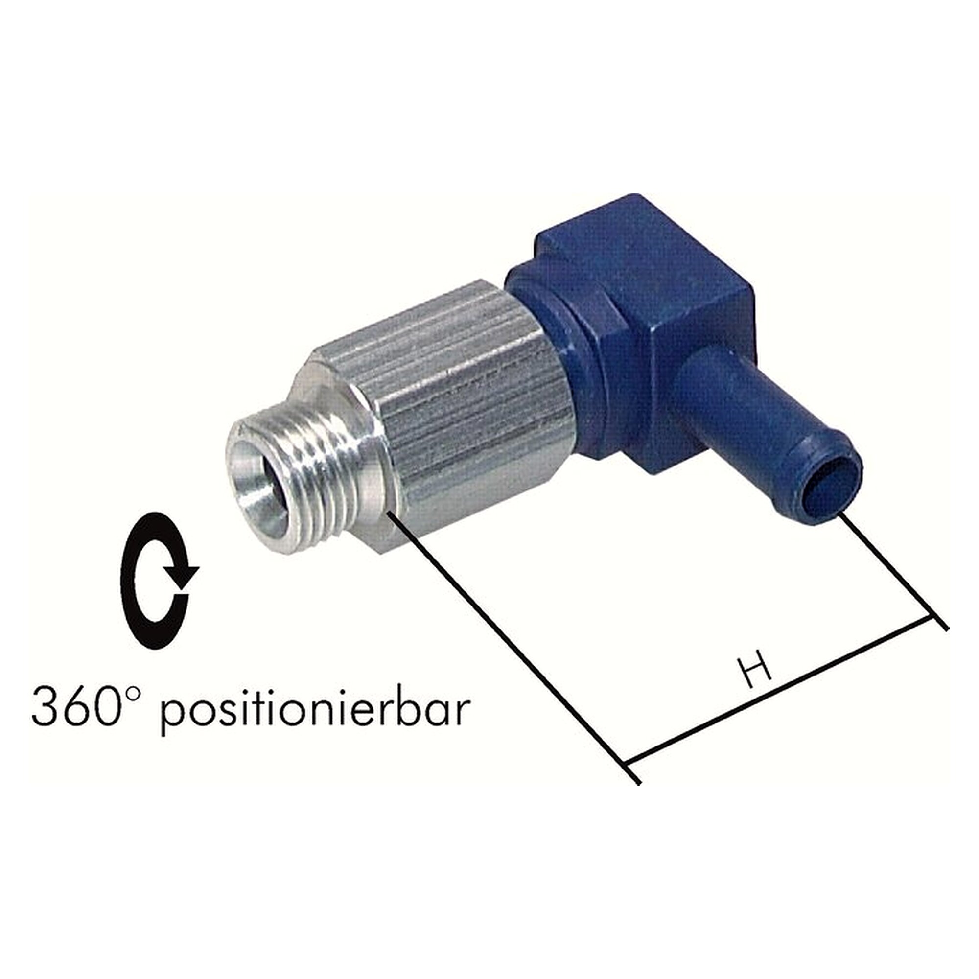 Winkel-Steckanschluss, lange Ausführung, Gewinde G 1/8", Schlauchanschluss 6 mm, Aluminium