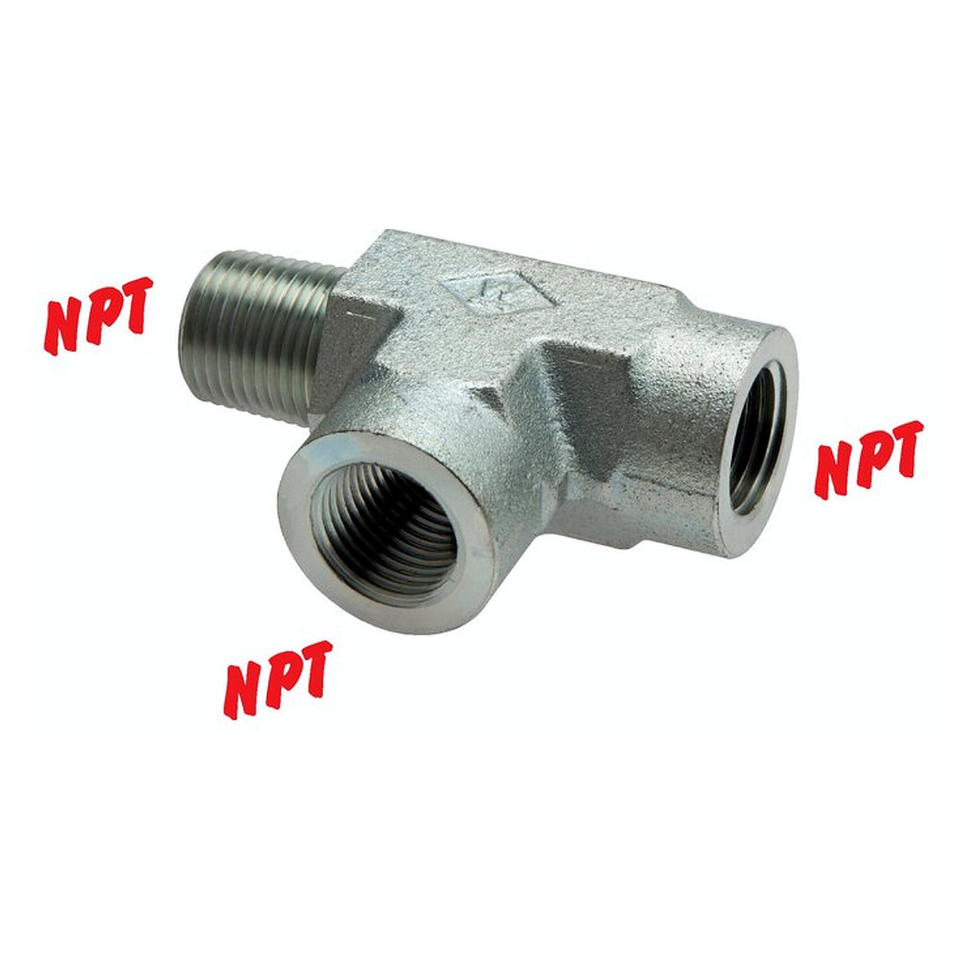 Stud connector, female and male thread, thread NPT 3/8", PN 210 bar, zinc plated steel