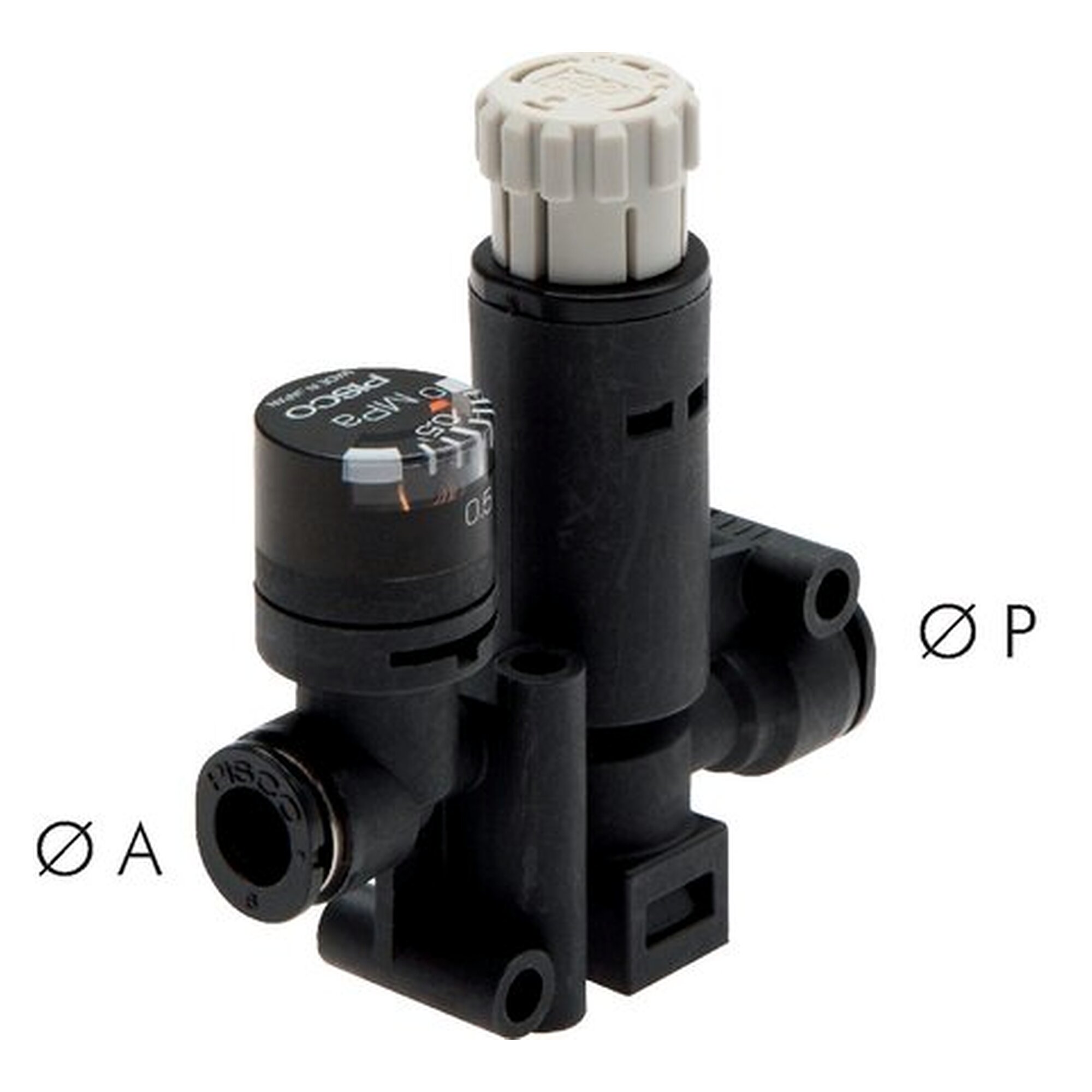 Pressure regulator, port 4 mm, nickel plated brass, tube diameter at primary port P 4 mm