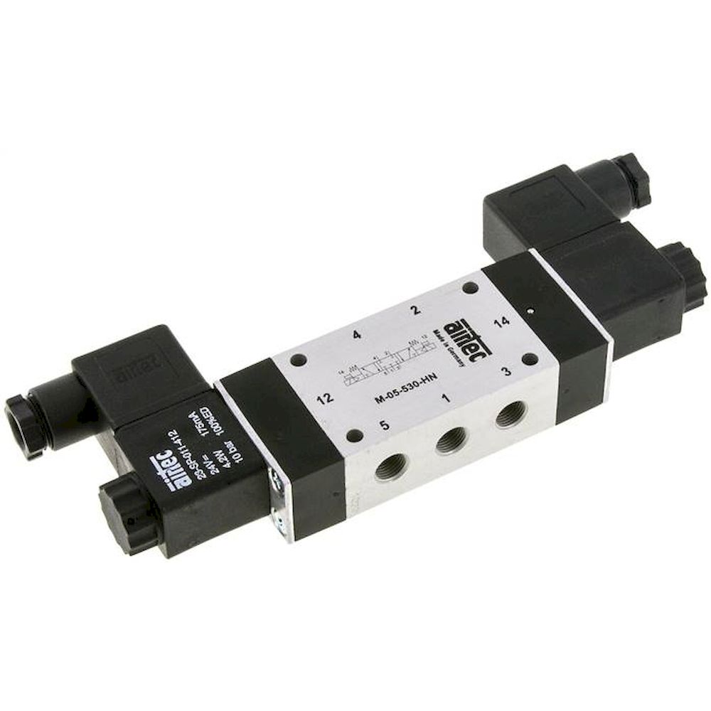 Airtec M-05530HN-24V. 5/3-way solenoid valve, G 1/8", Centre position closed, 24V DC