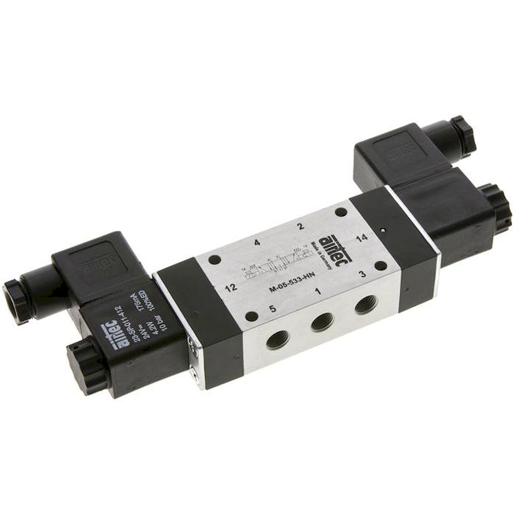 Airtec M-05533HN-115V. 5/3-way solenoid valve, G 1/8", Centre position vented, 115V AC
