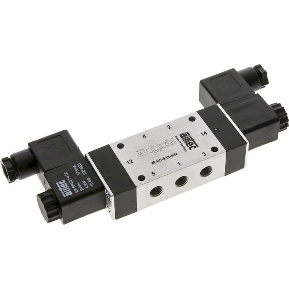 Airtec M-05533HN-24V. 5/3-way solenoid valve, G 1/8", Centre position vented, 24V DC