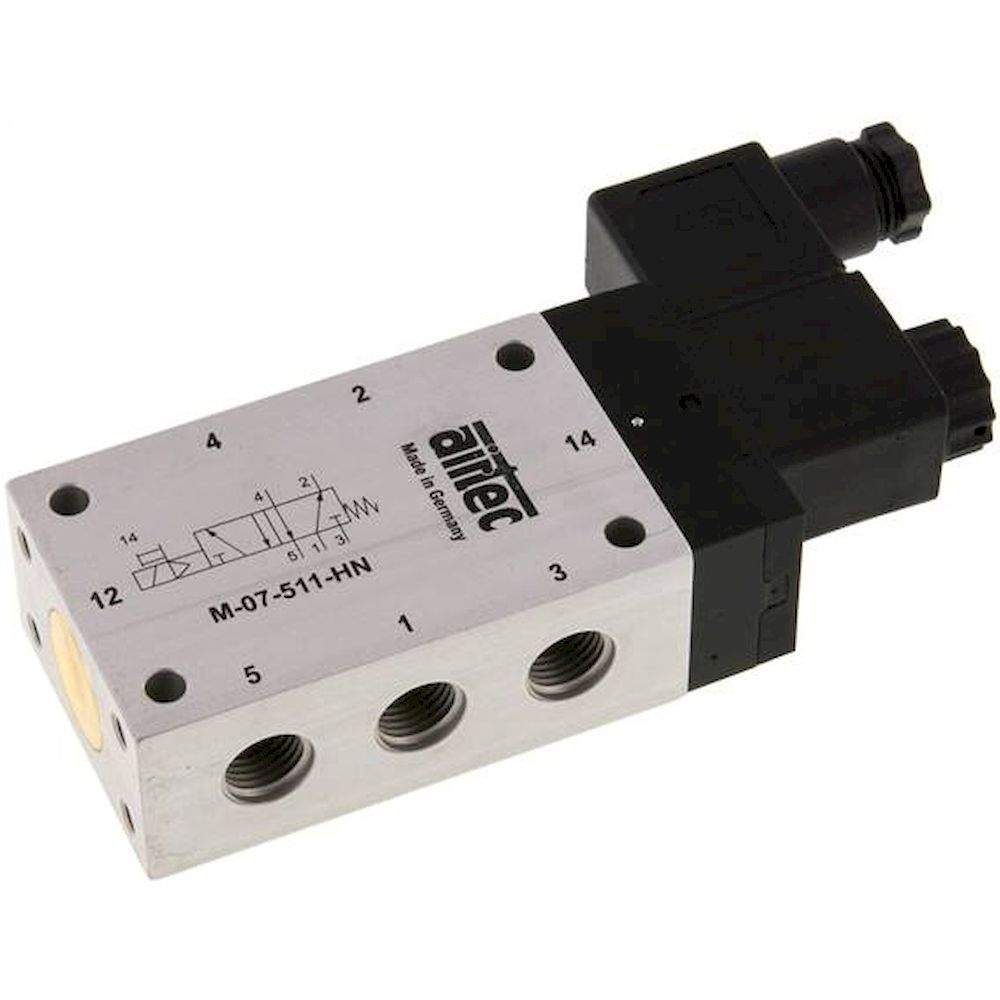 Airtec M 07511HN 24VAC. 5/2-Wege Magnetventil, G 1/4", Feder, 24 V AC, Standard