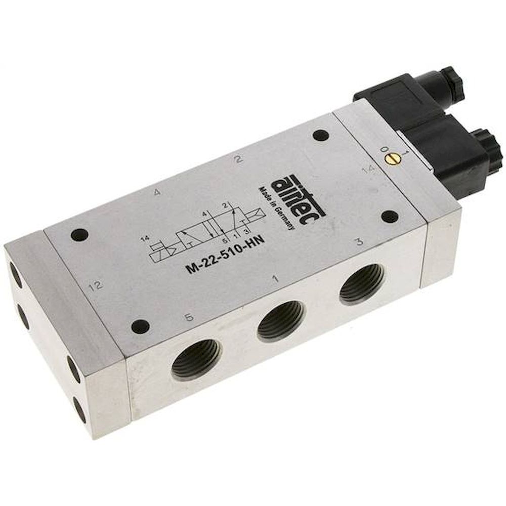 Airtec M-22510HN-115V. 5/2-way solenoid valve, G 1/2", Pneumatic spring, 115V AC, Standard