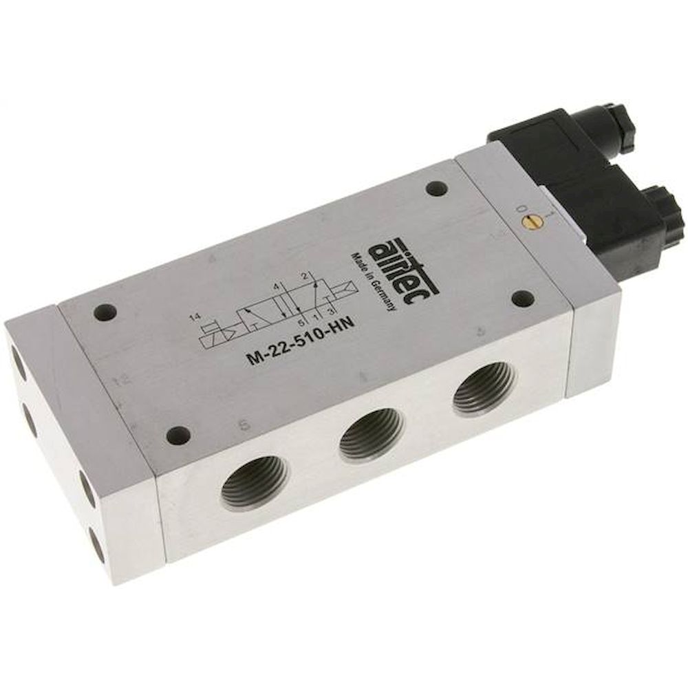 Airtec M-22510HN-24V. 5/2-way solenoid valve, G 1/2", Pneumatic spring, 24V DC, Standard