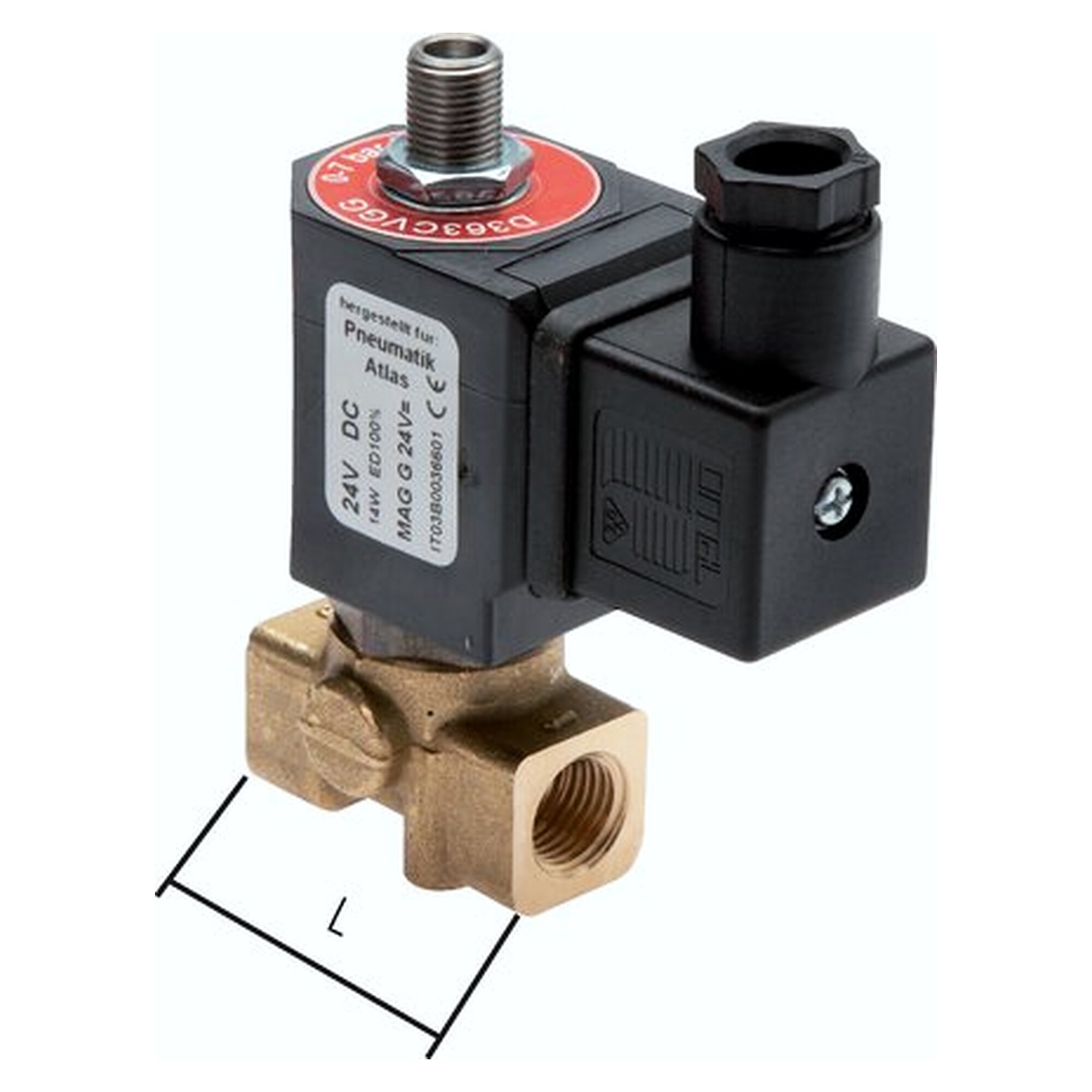 3/2-way solenoid valve, de-energised open (NO), G 1/4", 24 V AC, 0 to 7 bar, exhaust G 1/8" (male)