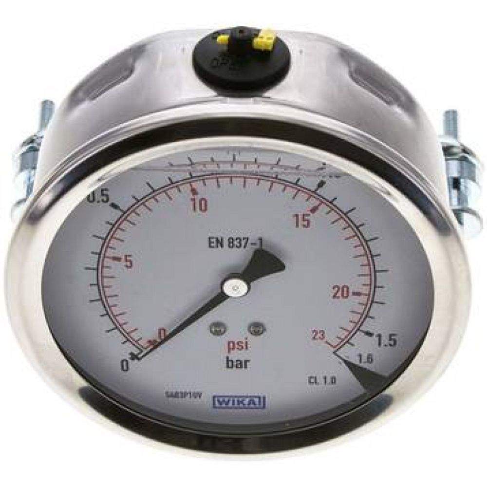 Wika MFRE 1,6100 GLY CR Glycerin-Einbaumanometer, 3kt-Frontring, 100mm, 0-1,6 bar