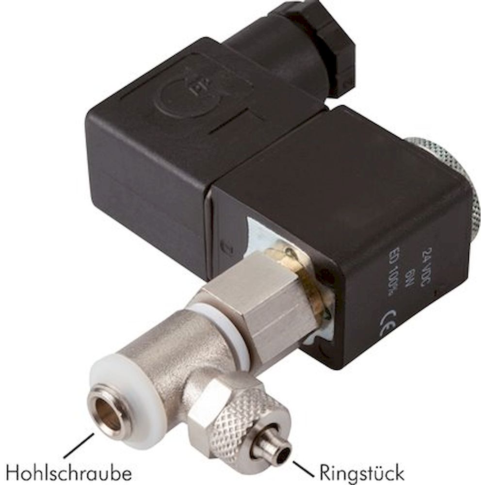 MHZO-2184-12V. Banjo bolt solenoid valve G 1/8"-6x4, 2/2-way (normally open), 12V DC