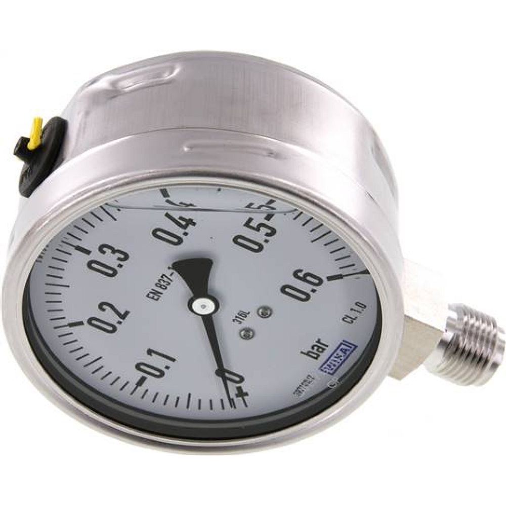Wika MS 06100 GLY ES Chemie-Glycerin-Manometer senkrecht,100mm, 0-0,6 bar