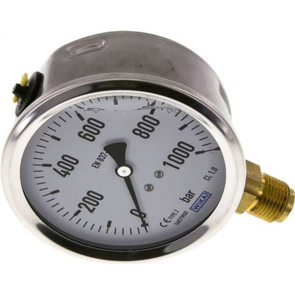 Wika MS 1000100 GLY CR Glycerin-Manometer senkrecht (CrNi/Ms),100mm, 0-1000 bar