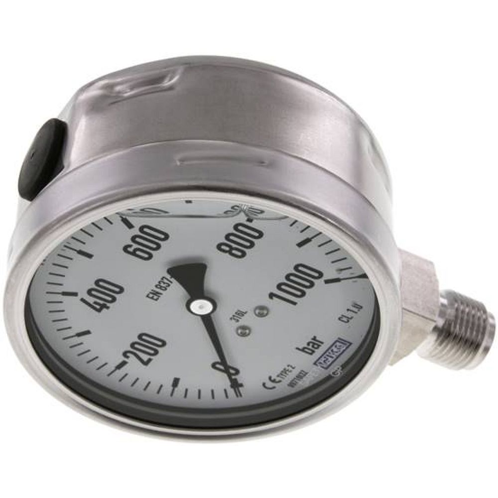 Wika MS 1000100 GLY ES Chemie-Glycerin-Manometer senkrecht,100mm, 0-1000 bar
