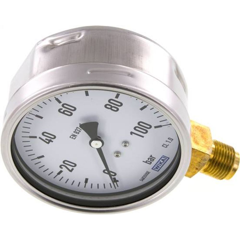 Wika MS 100100 CR Manometer senkrecht (CrNi/Ms), 100mm, 0-100 bar