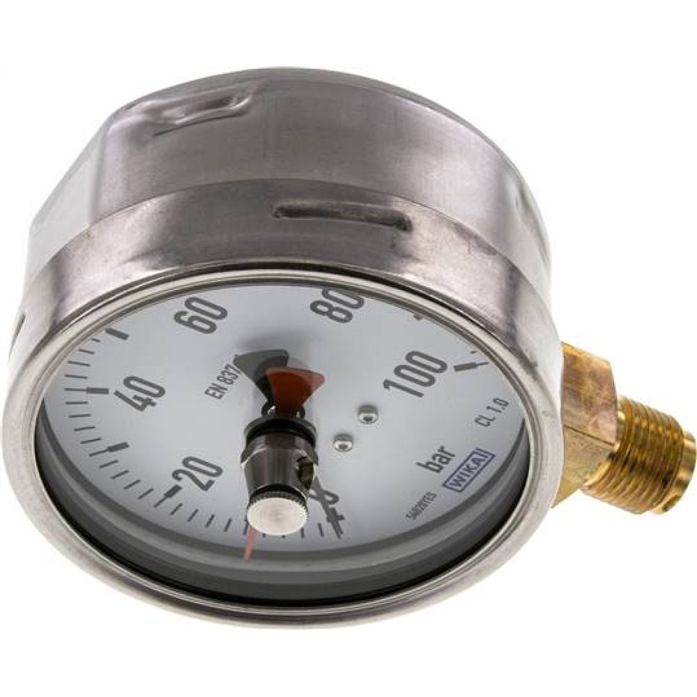 Wika MS 100100 CR-SZ Manometer senkrecht (CrNi/Ms), 100mm, 0-100 bar