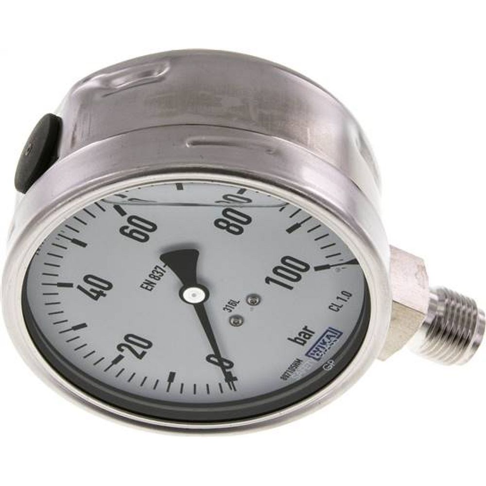 Wika MS 100100 GLY ES Chemie-Glycerin-Manometer senkrecht,100mm, 0-100 bar