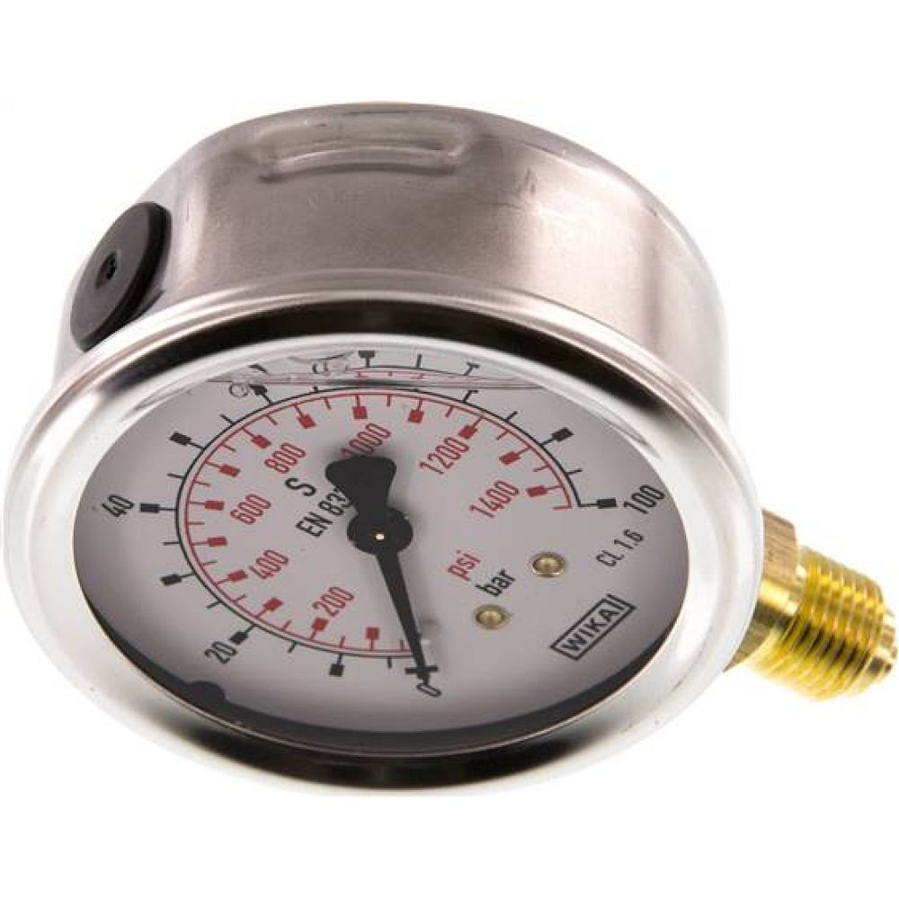 Wika MS 10063 GLY CR Glycerin-Manometer senkrecht (CrNi/Ms), 63mm, 0-100 bar