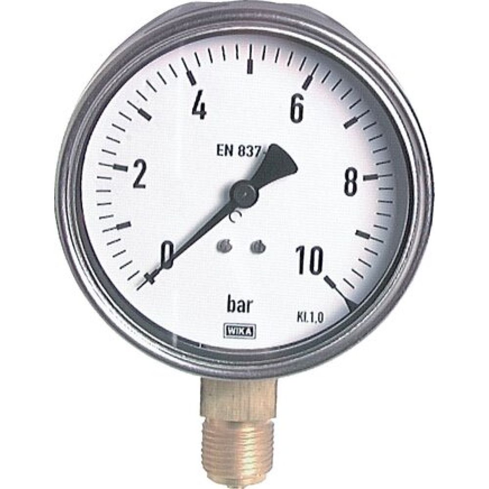 Wika MS -115100 CR Manometer senkrecht (CrNi/Ms), 100mm, -1 bis 15 bar