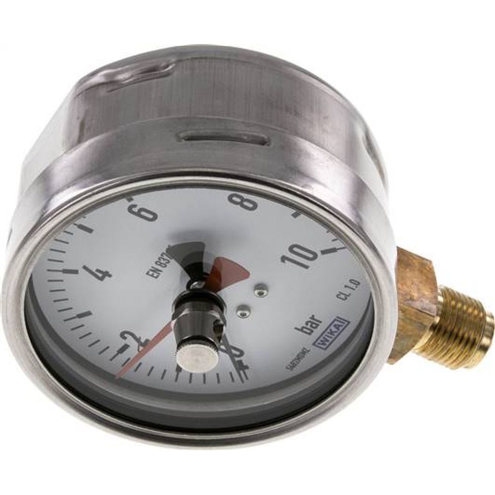 Wika MS 10100 CR-SZ Manometer senkrecht (CrNi/Ms), 100mm, 0-10 bar