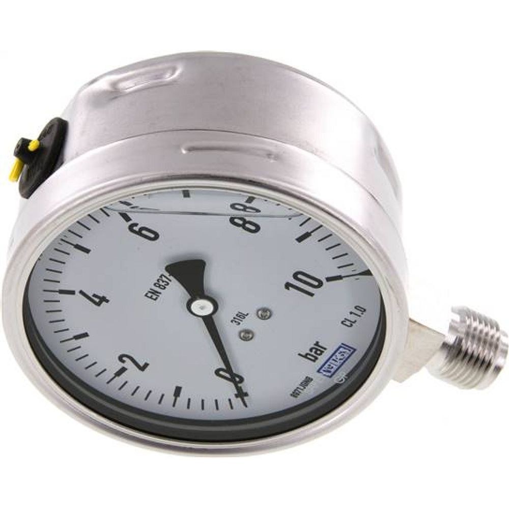 Wika MS 10100 GLY ES Chemie-Glycerin-Manometer senkrecht,100mm, 0-10 bar