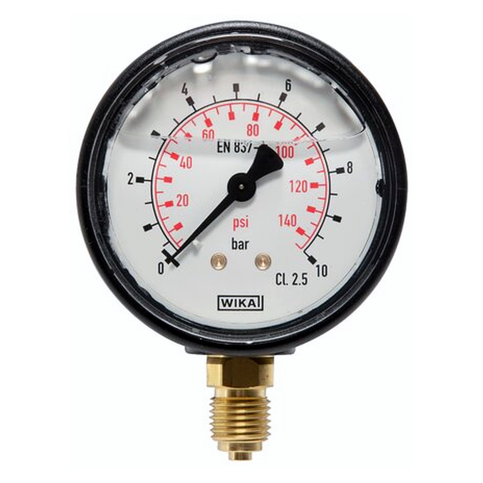 Glycerine filled pressure gauge, vertical version, G 1/4", 63 mm, 0 - 100 bar