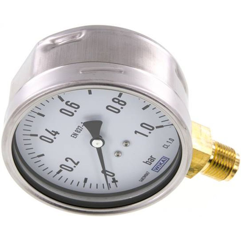 Wika MS 1100 CR Manometer senkrecht (CrNi/Ms), 100mm, 0-1 bar