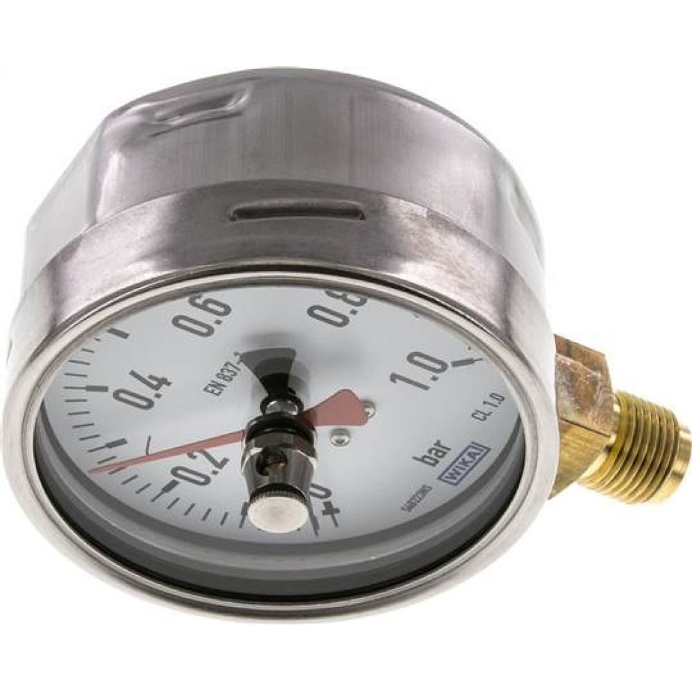 Wika MS 1100 CR-SZ Manometer senkrecht (CrNi/Ms), 100mm, 0-1 bar