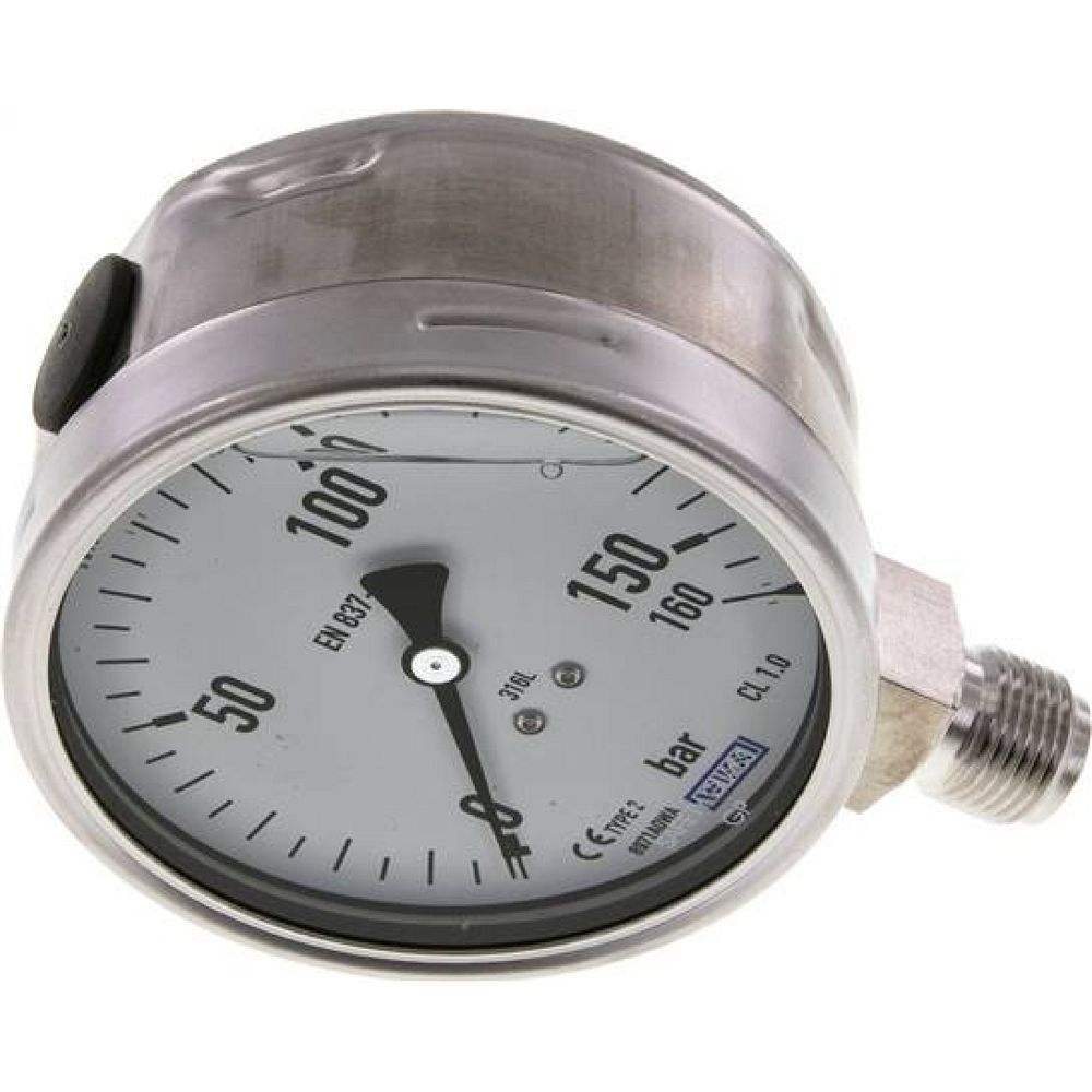 Wika MS 160100 GLY ES Chemie-Glycerin-Manometer senkrecht,100mm, 0-160 bar
