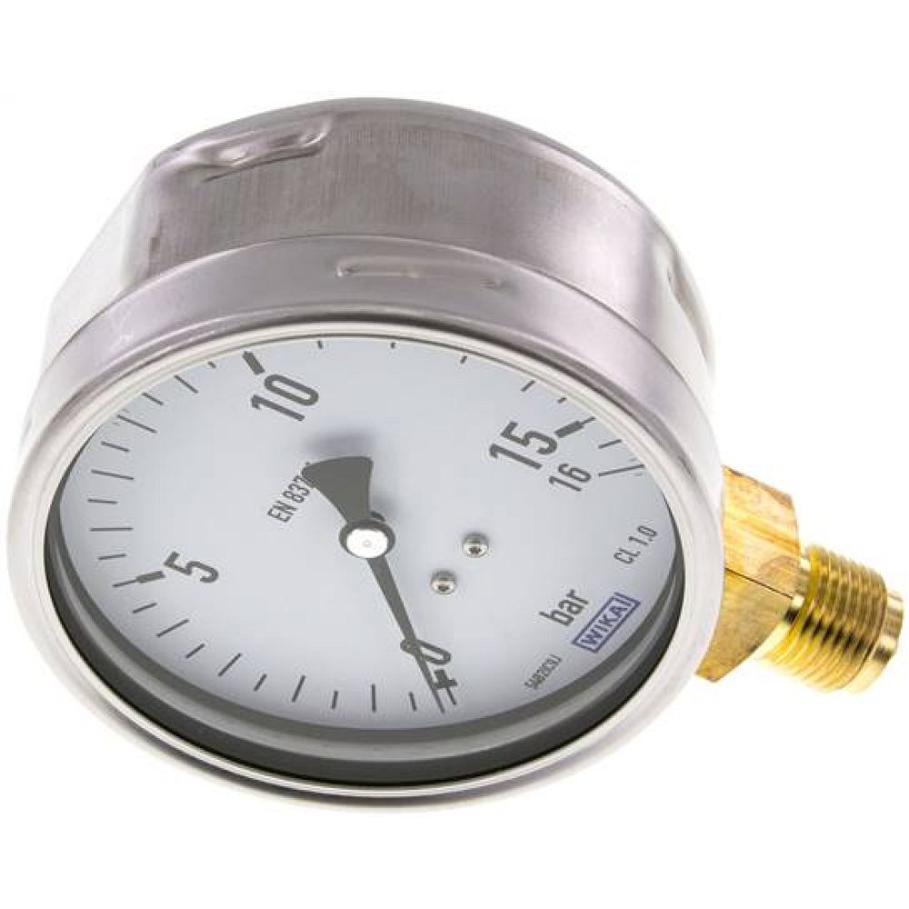 Wika MS 16100 CR Manometer senkrecht (CrNi/Ms), 100mm, 0-16 bar