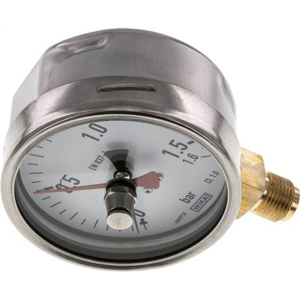 Wika MS 1,6100 CR-SZ Manometer senkrecht (CrNi/Ms), 100mm, 0-1,6 bar