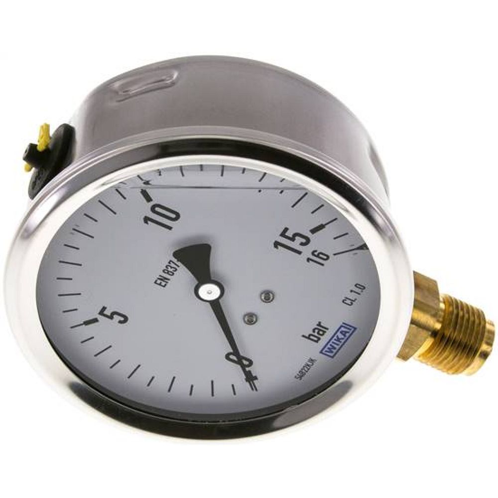 Wika MS 16100 GLY CR Glycerin-Manometer senkrecht (CrNi/Ms),100mm, 0-16 bar