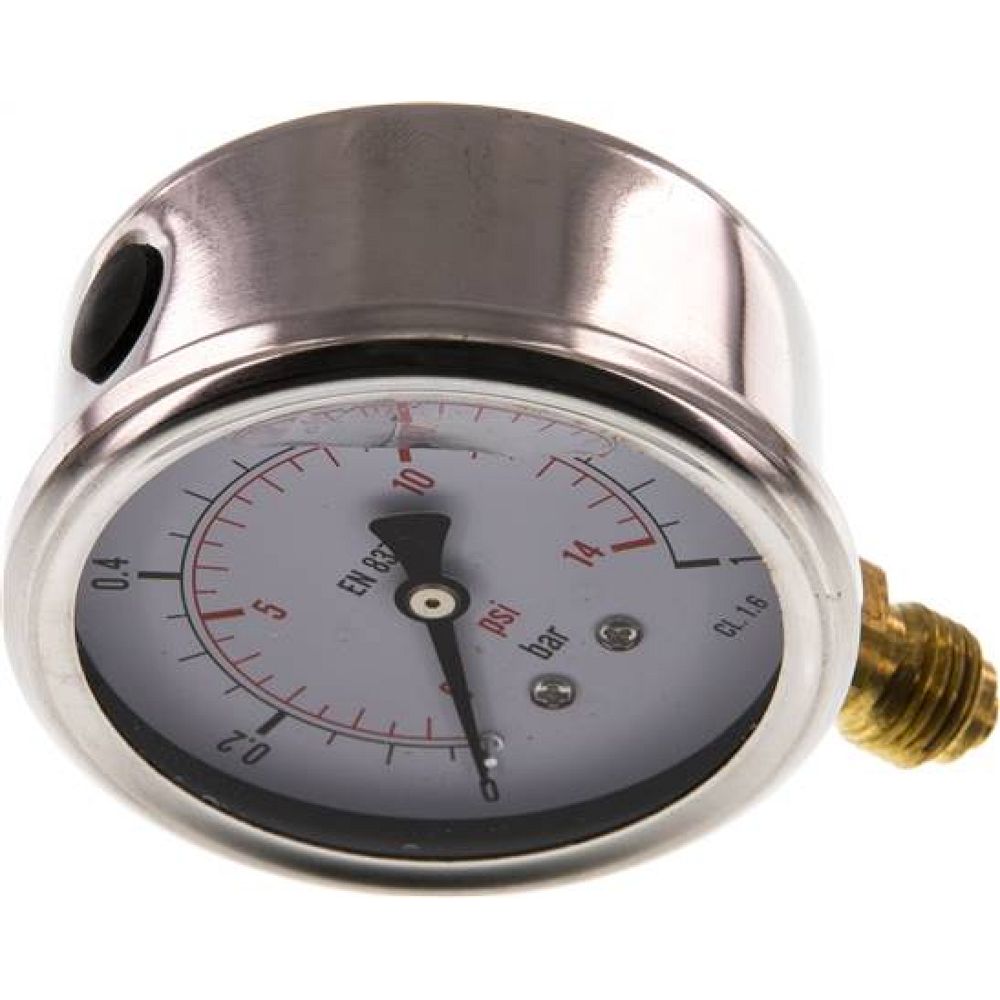 MS 163 GLY CRE Glycerin-Manometer senkrecht (CrNi/Ms), 63mm, 0-1 bar