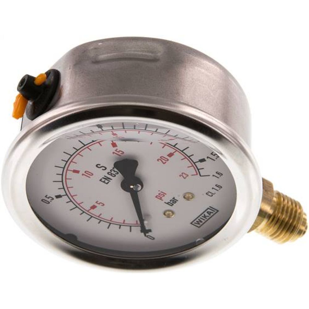 Wika MS 1,663 GLY CR Glycerin-Manometer senkrecht (CrNi/Ms), 63mm, 0-1,6 bar