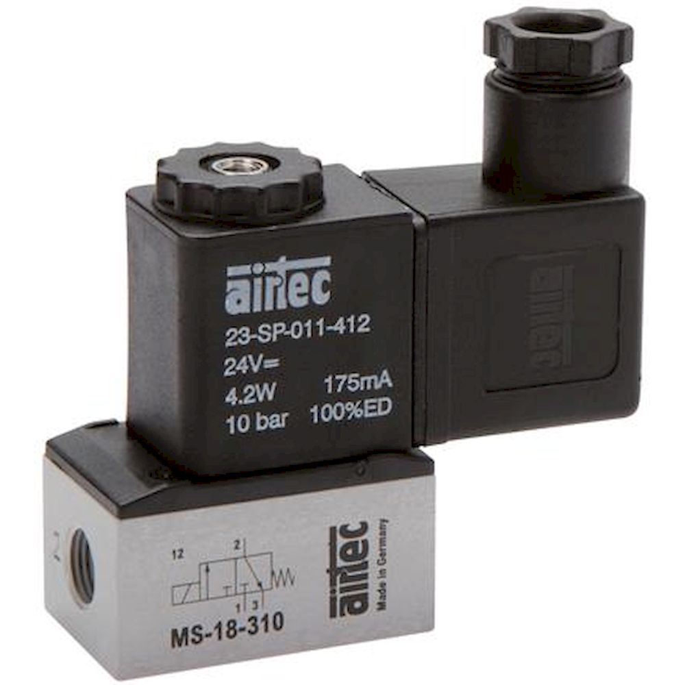 Airtec MS-18310HN-230X. 3/2-way solenoid valve, G 1/8", 230V AC, closed (NC)