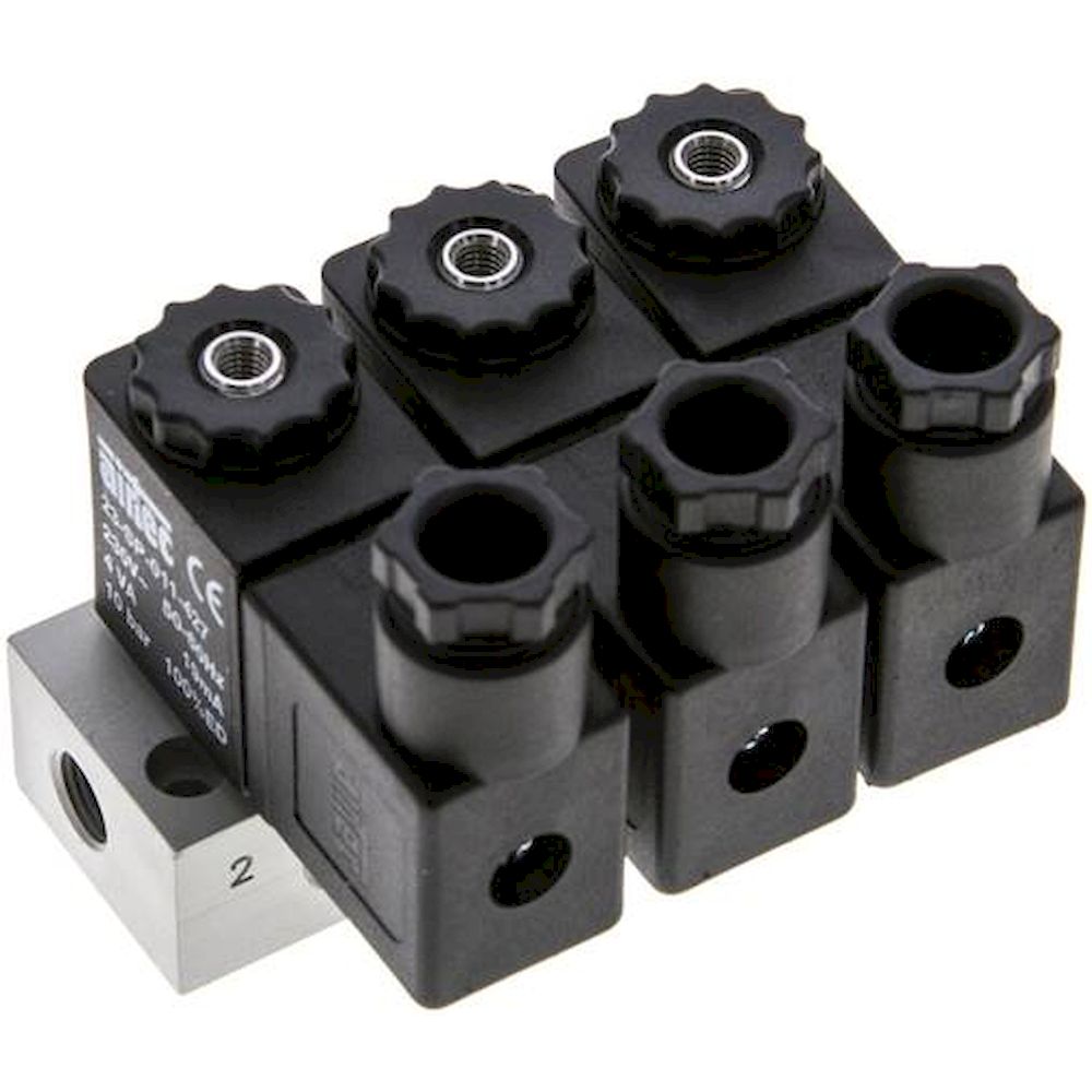 Airtec MS 18310/3HN230V. 3/2-Wege Magnetventil, G 1/8", geschlossen (NC), 3-fach, 230 V AC