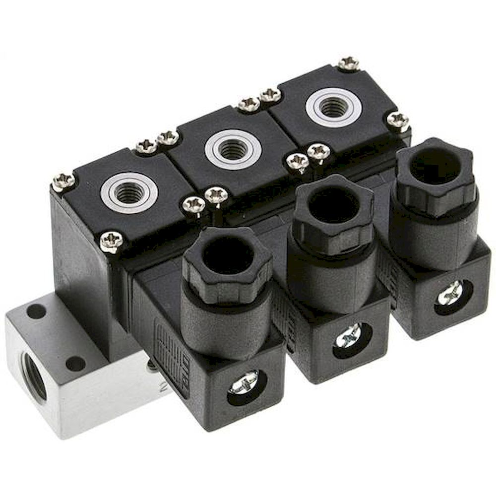 Airtec MS 20310/3HN12V=. 3/2-Wege Magnetventil, M 5, geschlossen (NC), 3-fach, 12 V DC