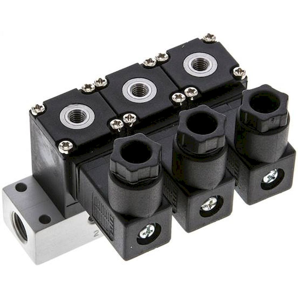 Airtec MS 20310/3HN24V=. 3/2-Wege Magnetventil, M 5, geschlossen (NC), 3-fach, 24 V DC