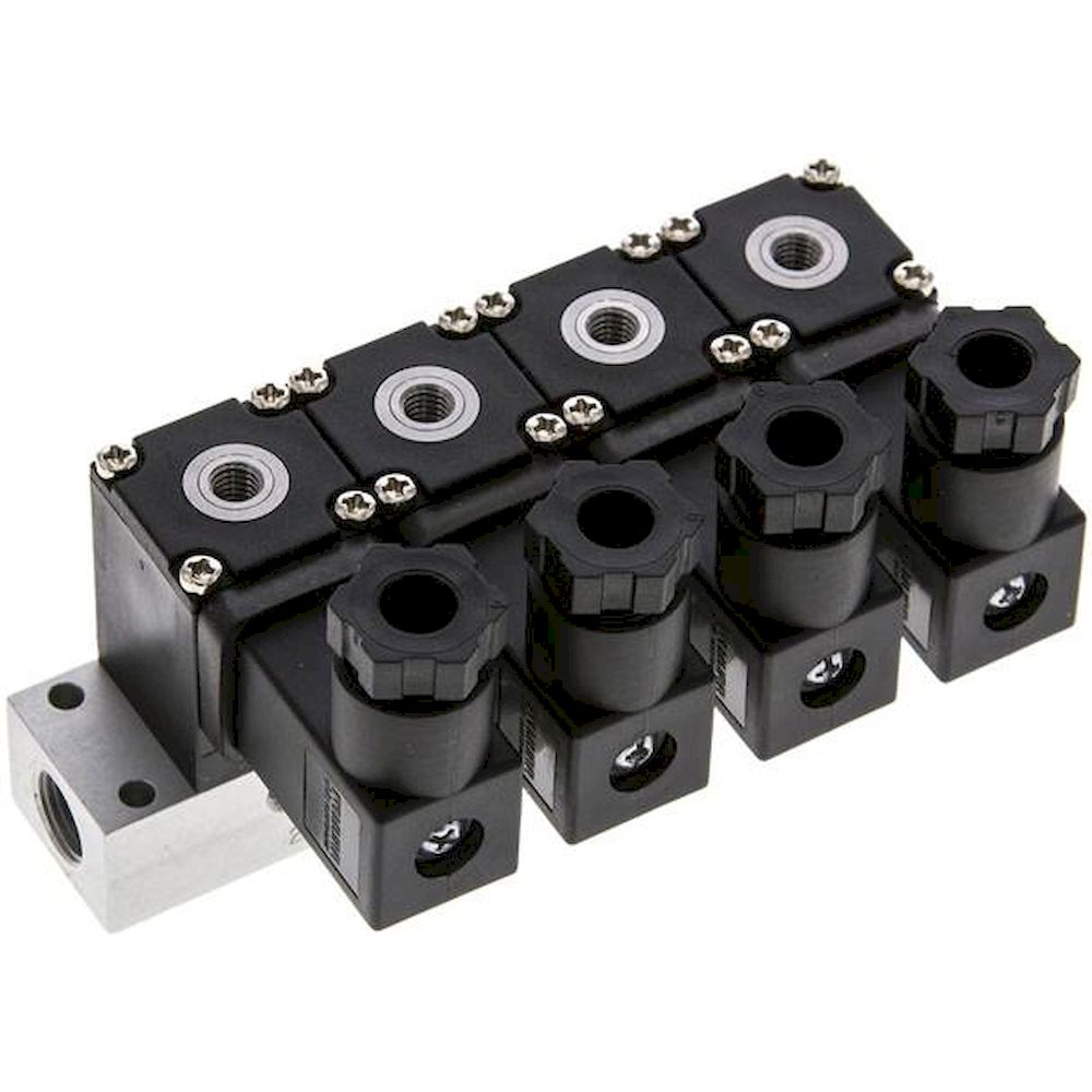 Airtec MS 20310/4HN12V=. 3/2-Wege Magnetventil, M 5, geschlossen (NC), 4-fach, 12 V DC