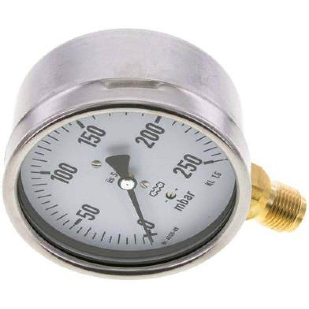 MS 250100 MB5CR * Manometer senkrecht 100mm, 0-250 mbar, G 1/2"