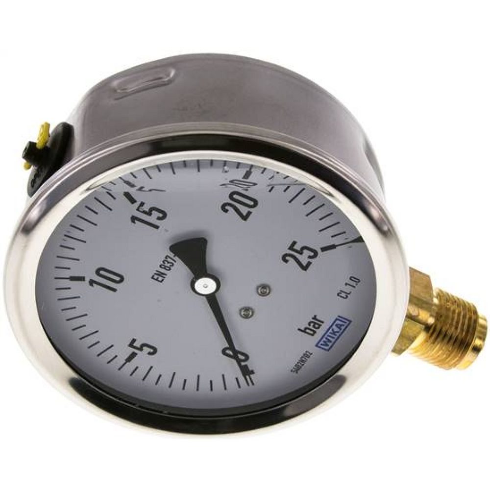 Wika MS 25100 GLY CR Glycerin-Manometer senkrecht (CrNi/Ms),100mm, 0-25 bar