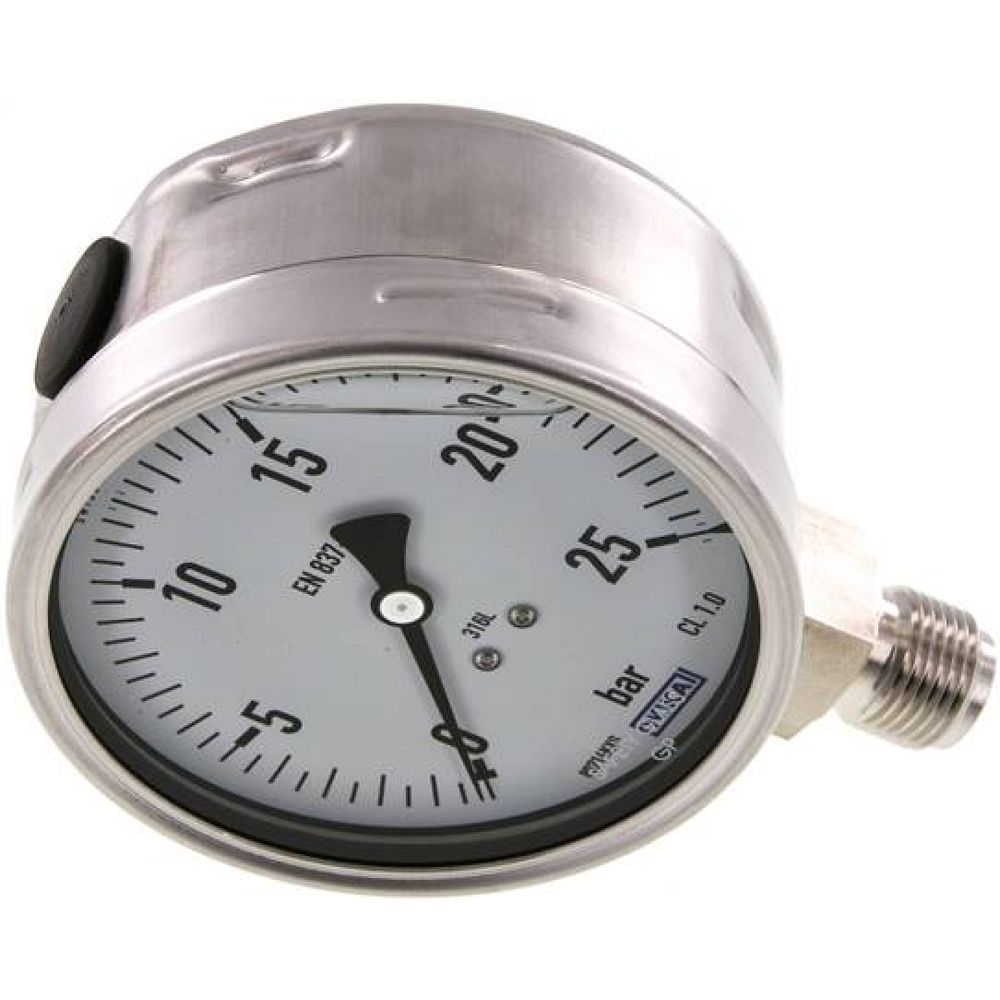 Wika MS 25100 GLY ES Chemie-Glycerin-Manometer senkrecht,100mm, 0-25 bar