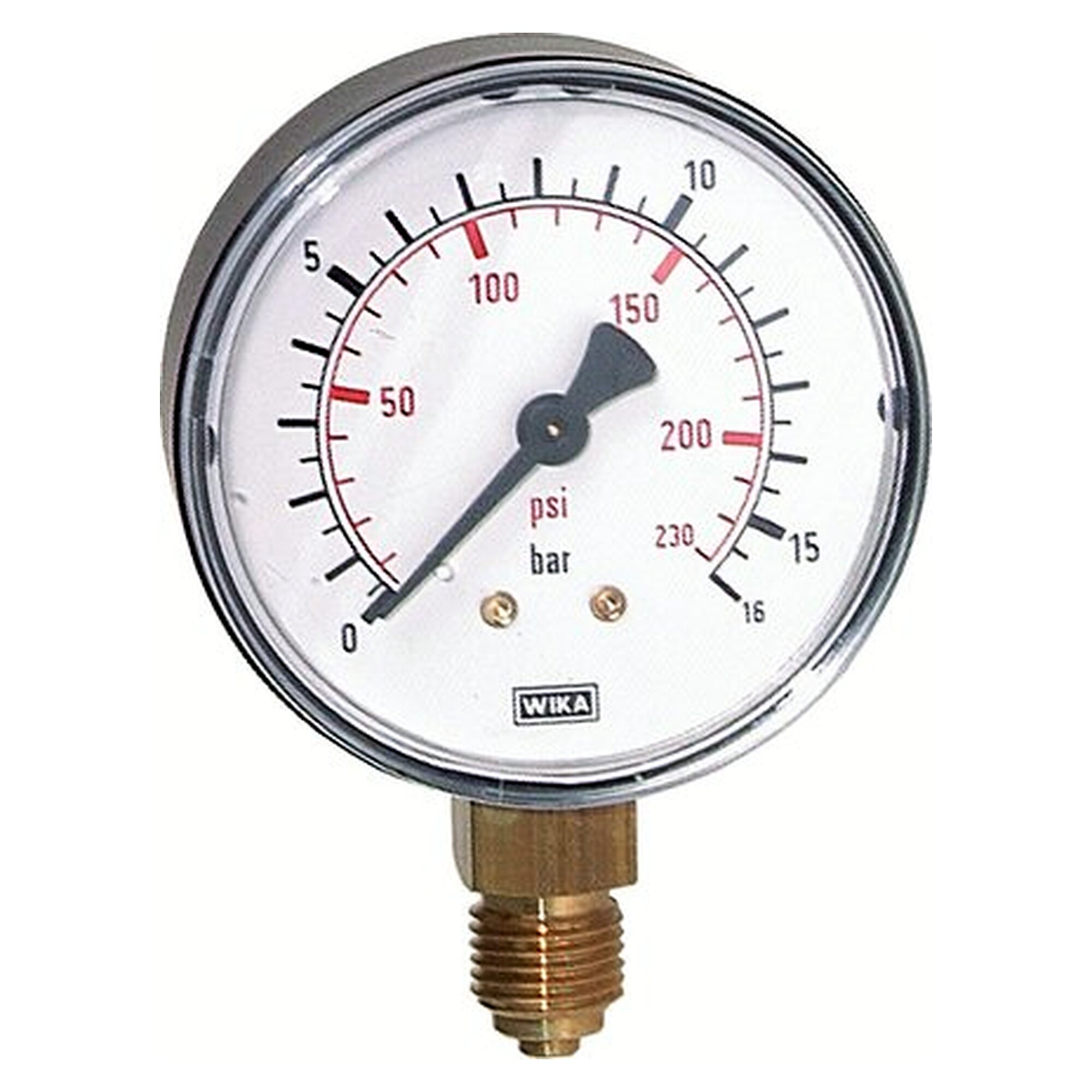 Pressure gauge, vertical, 50 mm, range 0 - 10 bar, G 1/4", plastic case, class 2.5