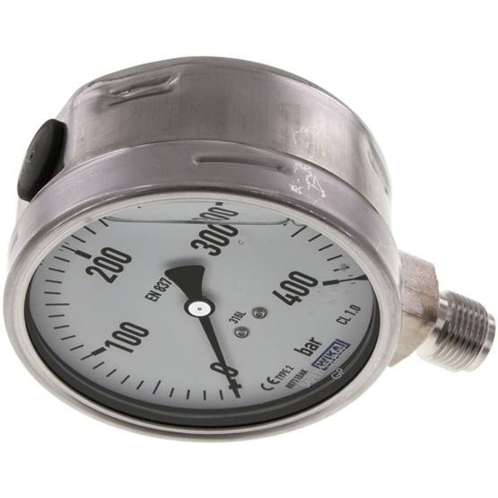 Wika MS 400100 GLY ES Chemie-Glycerin-Manometer senkrecht,100mm, 0-400 bar