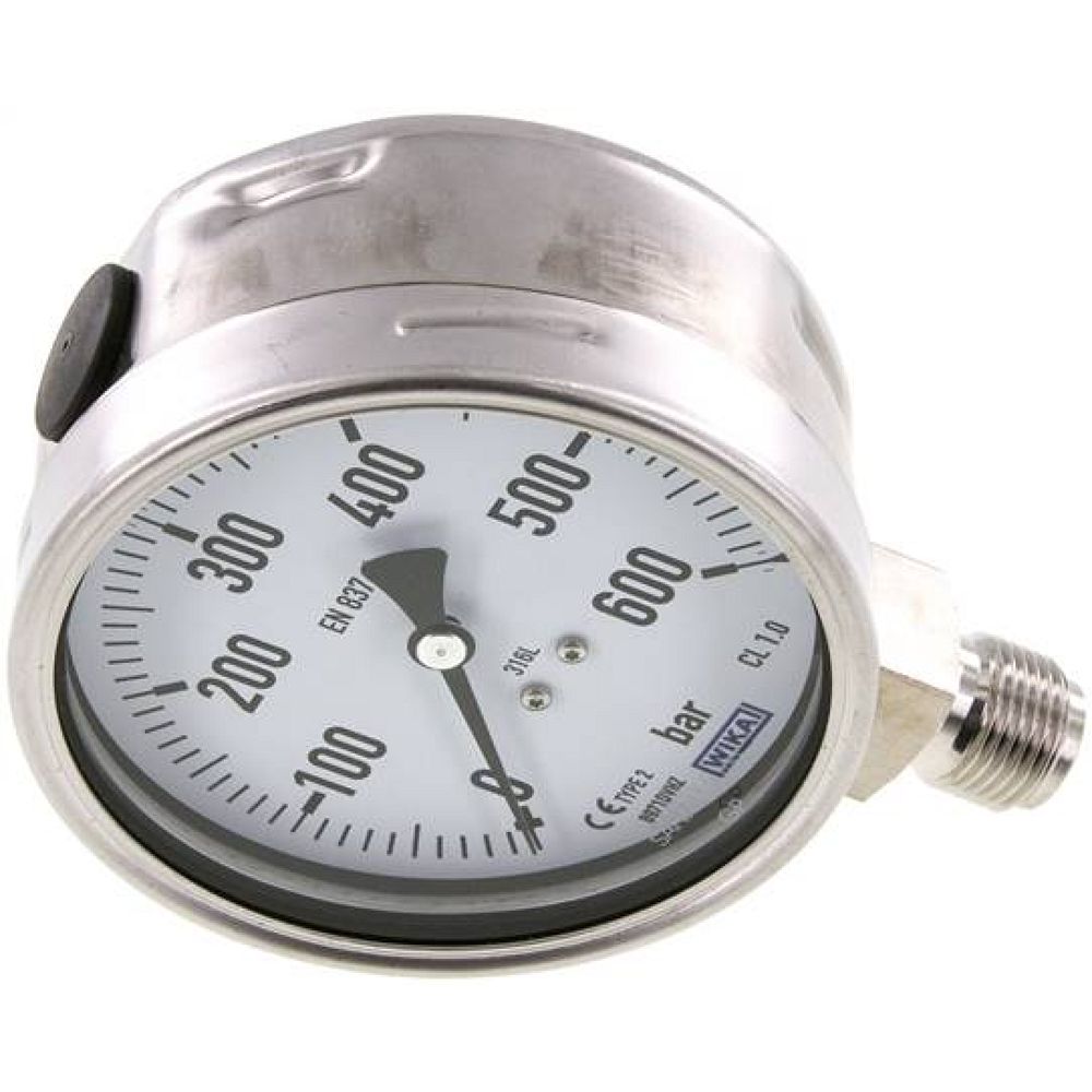 Wika MS 600100 ES Chemie-Manometer senkrecht, 100mm, 0-600 bar