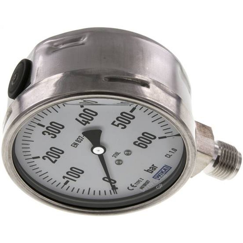 Wika MS 600100 GLY ES Chemie-Glycerin-Manometer senkrecht,100mm, 0-600 bar