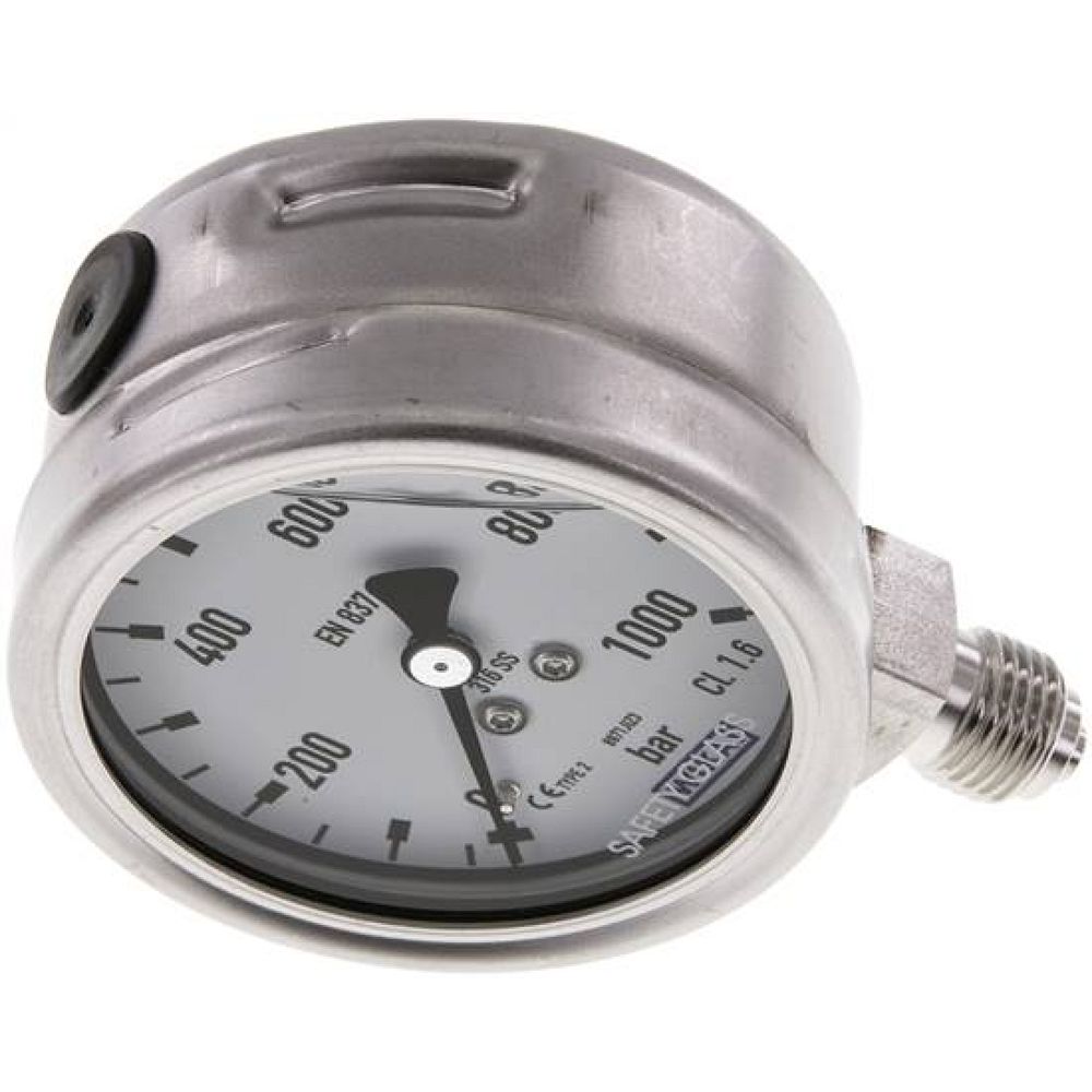 Wika MS 60063 GLY ES Chemie-Glycerin-Manometer senkrecht, 63mm, 0-600 bar