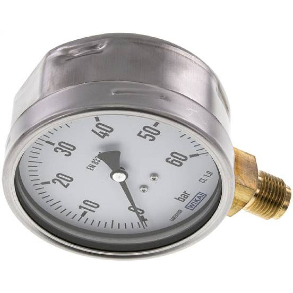 Wika MS 60100 CR Manometer senkrecht (CrNi/Ms), 100mm, 0-60 bar