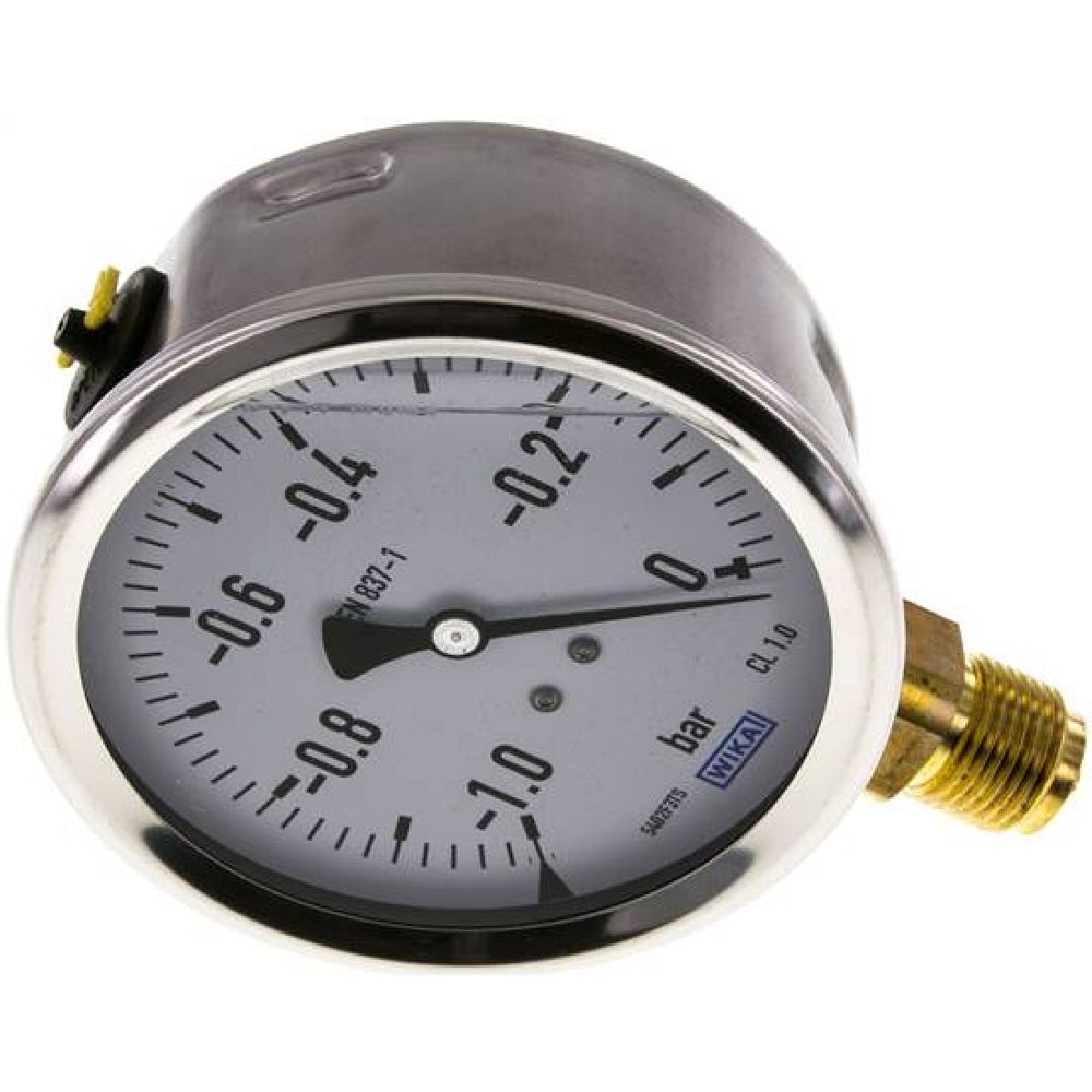 Wika MS -1100 GLY CR Glycerin-Manometer senkrecht (CrNi/Ms),100mm, -1 bis 0 bar