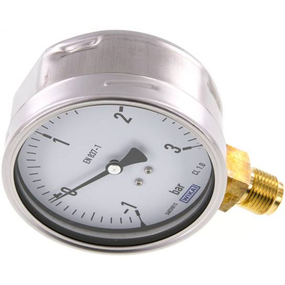 Wika MS -13100 CR Manometer senkrecht (CrNi/Ms), 100mm, -1 bis 3 bar